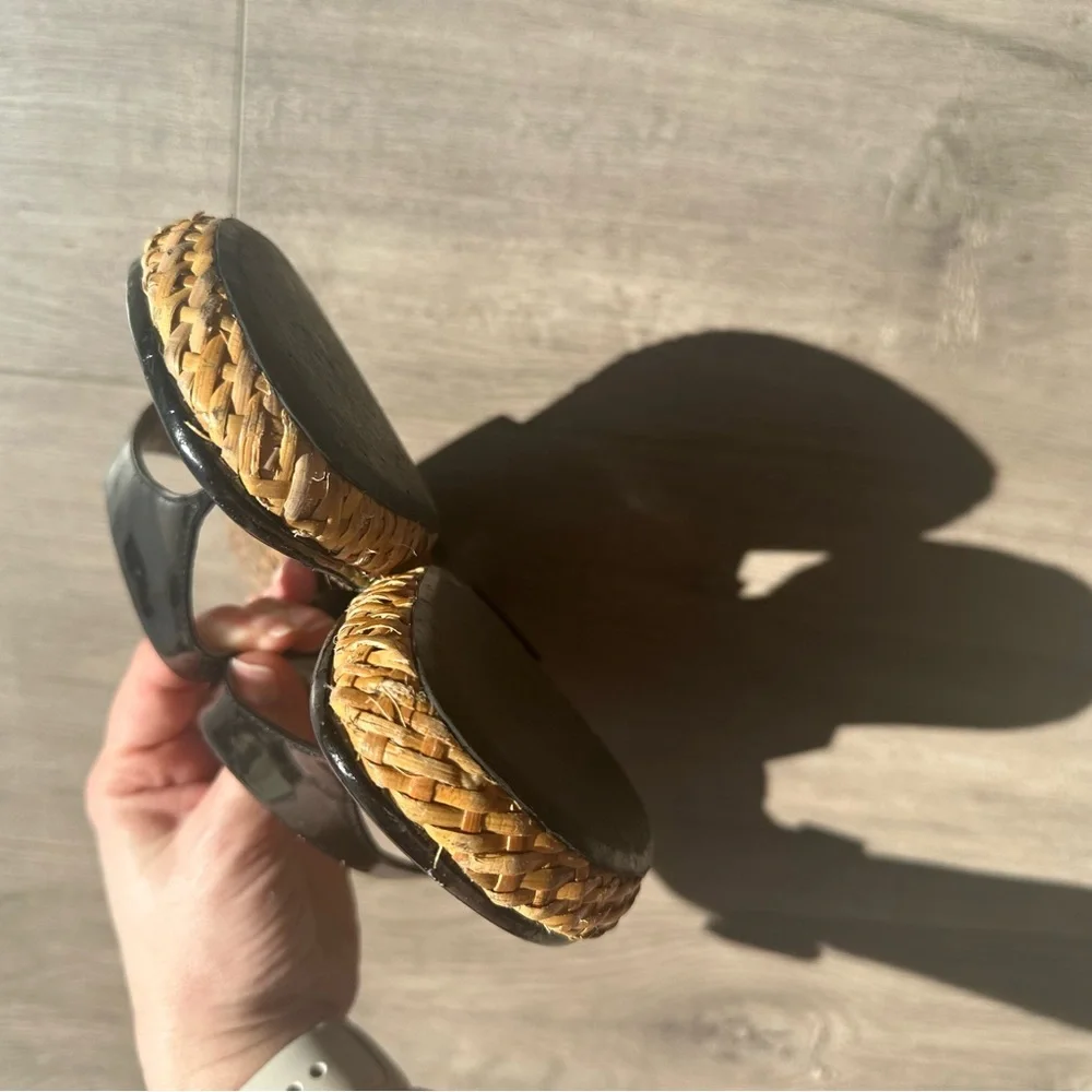Paolo black patent with basket weave wedge - size 8